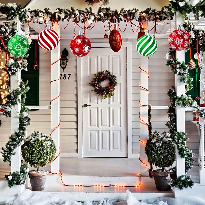 Sumind 10 Pieces Large Christmas Decorations Outdoor Christmas Hanging Ornaments Yard Lawn Signs Round Double Sided Porch Ornaments for Xmas Party Decor(Classic Style)