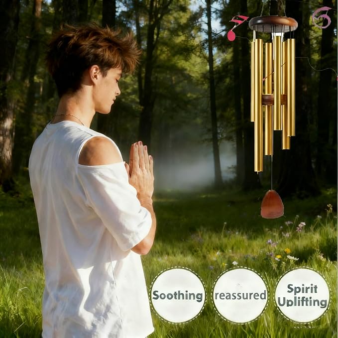 37 Inch Deep Tone Wind Chimes for Outside, Memorial Wind Chimes for Loss of Loved One, Large Gold Metal Wind Chimes for Garden Decor, Sympathy Gifts for Bereavement, Outdoor Chimes
