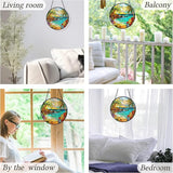 kdqua Tropical Beach Suncatcher Stained Glass Window Hanging, Coastal Ocean Beach Sun Catchers Indoor Window Glass Round Wall Decor, Beachy Wall Art Hanging Decorations Statues, 7.9x7.9in
