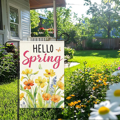 Hello Spring Garden Flag for Outside,Yellow Floral Garden Flag,Spring Flowers Yard Lawn Porch Flags for Outdoor Decorations 12x18 Inch Double Sided
