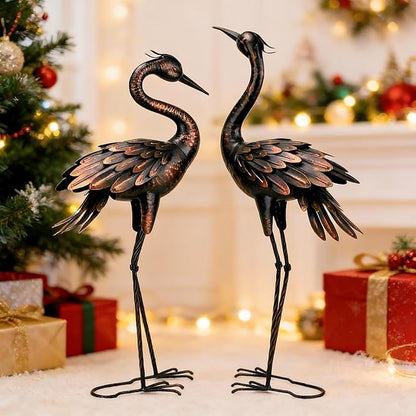 Shorayn Metal Crane Garden Statue, Garden Sculptures & Statues, Bronze Crane Ornaments Yard Art for Backyard Patio Lawn Decorations
