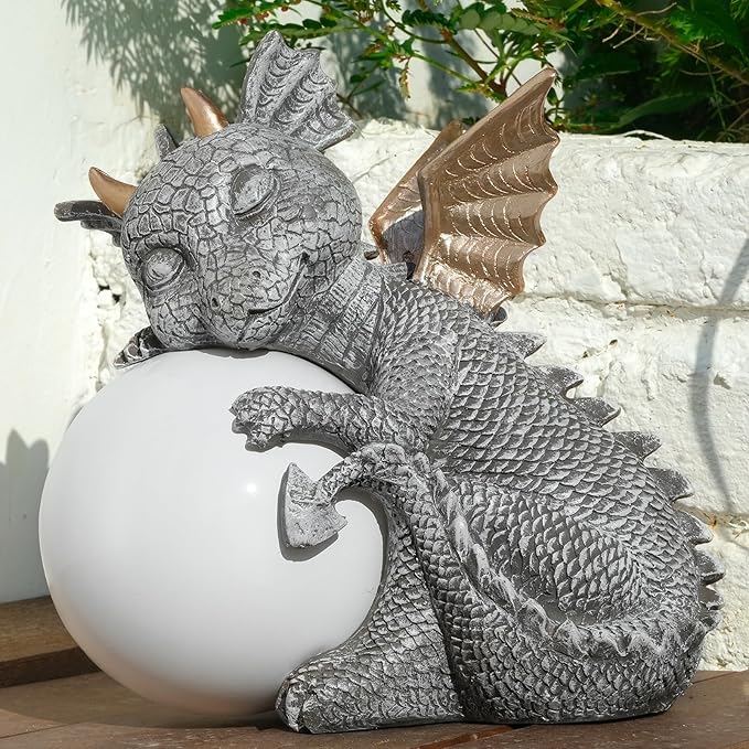 8.6" Solar Dragon Garden Statue,LED Figurine Light,Resin Outdoor Sculpture,Solar Patio Accent Decor,Night Garden Statue,Powered Sculpture Yard Art,Landscape Decor,Path Light Ornament