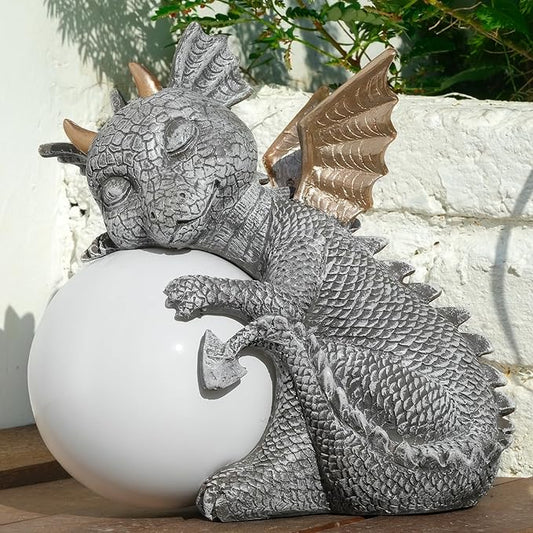 8.6" Solar Dragon Garden Statue,LED Figurine Light,Resin Outdoor Sculpture,Solar Patio Accent Decor,Night Garden Statue,Powered Sculpture Yard Art,Landscape Decor,Path Light Ornament
