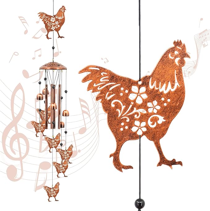 Chicken Wind Chimes for Outside, Chicken farimhouse Memorial Gifts for Men/Women/Dad/Grandpa, Yard Outdoor Decor, Home Lawn Patio Garden Decoration(Chicken)