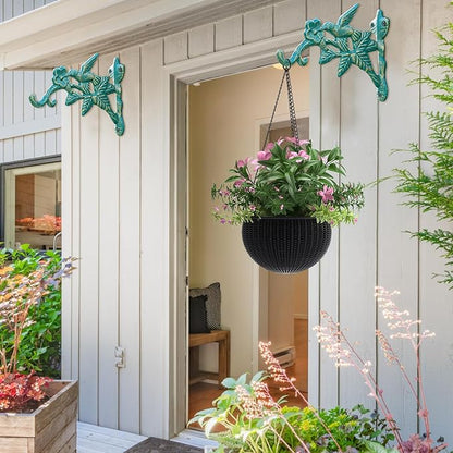 Sungmor Cast Iron Hanging Plant Brackets Decorative Plant Hanger, 2 Pack Green Wall Mounted Flower Pot Hooks, Outdoor Bird Feeder Hanger, Vintage Garden Hooks for Wind Chimes, Lanterns, Birdhouse