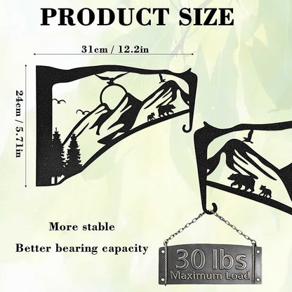 Black Metal Bird Feeder Wall Hanger Indoor Outdoor, Heavy Duty Hook Holder for Basket Plant Pot, Staghorn Fern, Bird Feeder and Wind Chime, Mountain Decor for Wall Window Patio Porch Garden