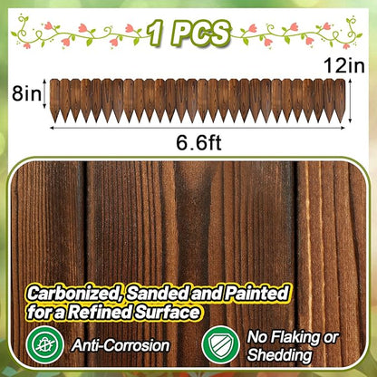 Rustic Pine Wood Garden Fence - 6.6ft L*12in H Easy to Install Sturdy Wooden Landscape Edging Border, No Fading Planter Fencing for Yard Flower Bed Lawns Pathway Tree