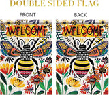 Startlit Patio Welcome Spring Summer Garden Flag 12x18 Double Sided Small Summer Bee Garden Yard Flags Outside Outdoor Seasonal Porch Lawn Decoration