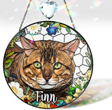 Personalized Pet Stained Glass Suncatcher Custom Name Dog Cat Photo Ornament Window Hanging Sympathy Gift for Loss of Pet Animal Memorial Bereavement Keepsake Remembrance Gift for Dog Lovers