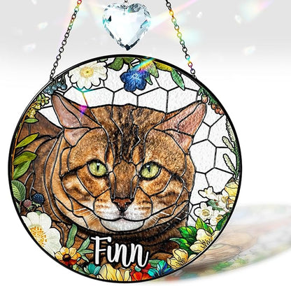 Personalized Pet Stained Glass Suncatcher Custom Name Dog Cat Photo Ornament Window Hanging Sympathy Gift for Loss of Pet Animal Memorial Bereavement Keepsake Remembrance Gift for Dog Lovers