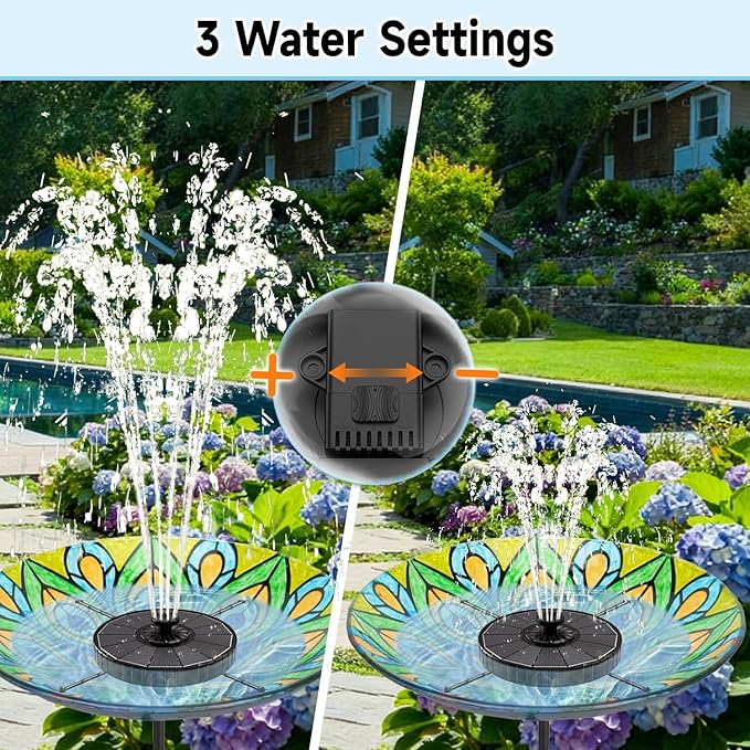 Solar Fountain, 3-Level Adjustable Water Height, 3.5W Glass Powerful Outdoor Fountain Pump with Rotating Rods & 7 Nozzles for Bird Bath, Garden, Pond, Patio, Flower Pot (2026 Model, Black)