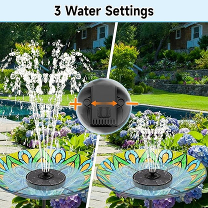 Solar Fountain, 3-Level Adjustable Water Height, 3.5W Glass Powerful Outdoor Fountain Pump with Rotating Rods & 7 Nozzles for Bird Bath, Garden, Pond, Patio, Flower Pot (2026 Model, Black)