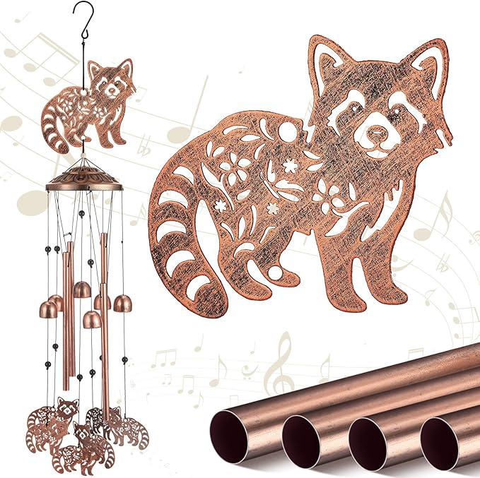 Raccoon Wind Chimes Outdoor Decorations for Women Men Mom Wife Grandma Birthday Gifts Memorial Metal Raccoon Wind Chimes for Outside Indoors, Lawn, Patio, Home, Porch, Yard Decor, Garden Decor