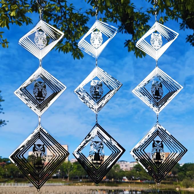 9 Discs Owl Bird Scare Set-Highly Reflective Double-Sided Bird Reflectors,Extra Sparkly Owl Wind Spinner Outdoor Garden Decor, Bird Devices Deterrent to Scare Birds Away from Yard Patio Farm