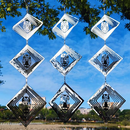 9 Discs Owl Bird Scare Set-Highly Reflective Double-Sided Bird Reflectors,Extra Sparkly Owl Wind Spinner Outdoor Garden Decor, Bird Devices Deterrent to Scare Birds Away from Yard Patio Farm