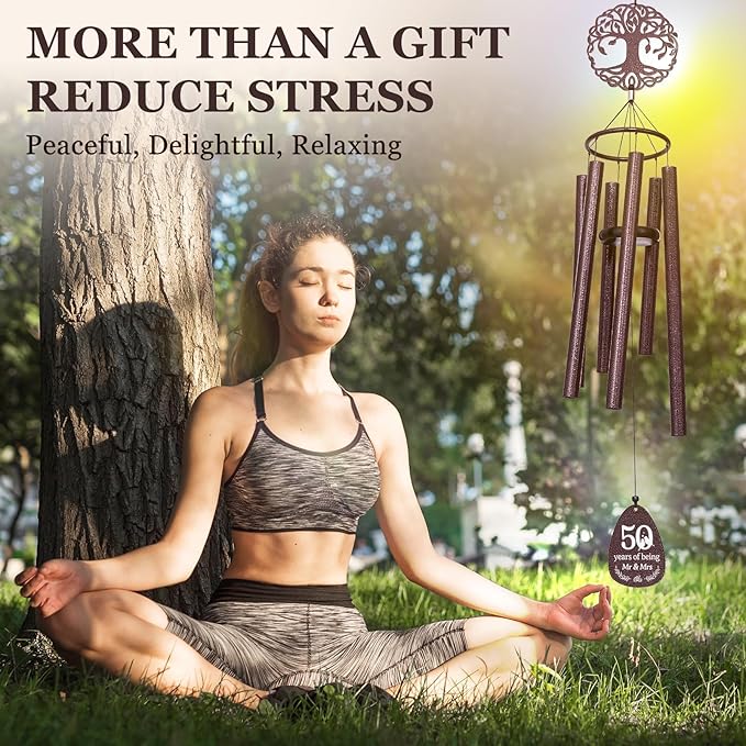 SteadStyle 50th Anniversary Wind Chime, Happy 50th for Parents, Husband, Wife, Couples, Friends - Golden Anniversary Keepsake Tree of Life Wind Chime Large Size 37 in Garden Decor