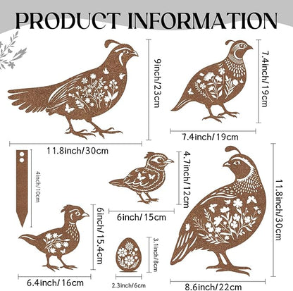 Metal Garden Stakes for Outside - 6 Pcs Quail Decor Yard Art Statues Outdoor Waterproof Figurine Silhouette Patio Lawn Pathway Backyard Ornaments Birthday Gift for Women Mom Grandma Wife