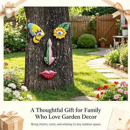 2 Pack Tree Faces Decor Outdoor, Trees Art Decoration, Colorful Funny Outdoor Tree Faces Decor Creative Face for Patio Trees and Wall Decoration