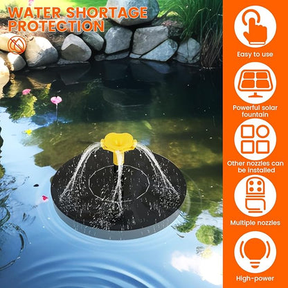 Solar Bird Bath Fountain Pump, Solar Water Fountain with 7 Nozzles & 3 Fixed Rods, Energy Efficient 7V/1.4W Solar Water Pump, Suitable for Bird Bath, Garden, Courtyard, Fish Tank, Outdoor