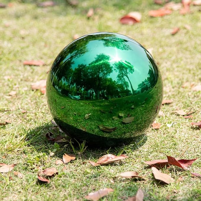 Stainless Steel Gazing Ball for Garden Decor | 4.72 Inch Mirror Reflective Hanging Ball for Outdoor Spaces | Metal Gazing Balls for Garden Decoration(Green)