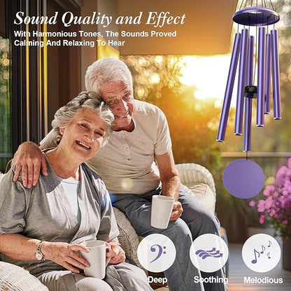 Purple Wind Chimes for Outside Deep Tone, Personalized Metal WindChimes Tuned Melodic Music Sound, Outdoors Decor for Garden Patio Home with Rewritable Wind Catcher