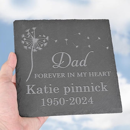 Personalized Memorial Stone Memorial Garden Stone - Sympathy Gifts for Loss of Dad, Mom or Loved One - Bereavement, Remembrance and Condolence Gift - Forever in My Heart Square