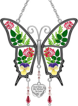 KY&BOSAM Butterfly Suncatcher Mother-in-Law Stained Glass for Window Hanging Wind Chime with Pressed Flower Wings Embedded in Glass with Metal Heart Charm Gift for Mother Day Valentine`s Day Birthday