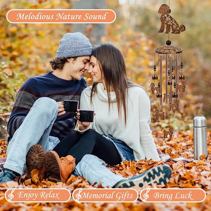 Poodle Wind Chimes for Outside - Dog Themed Wind Chimes Gifts for Women Men Cute Poodle Festival Metal Windchimes Outdoors Decor for Home Yard Patio Garden Birthday Memorial