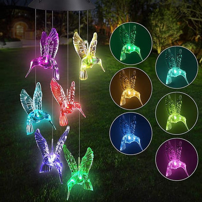 TDA Solar Wind Chimes Light Outdoor Changing Color Decorative Mobile Portable for Patio Walkway Pathway Backyard Landscape Decoration (Transparent Hummingbird)