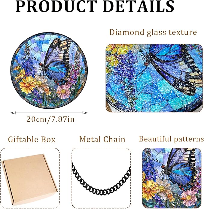 7.87" Sun Catchers Indoor Window,Butterfly Stained Glass Window Hanging, Window Suncatcher Hanging Ornaments Wall Art, Hand-Painted Glass Panel Home Decor (Style R)