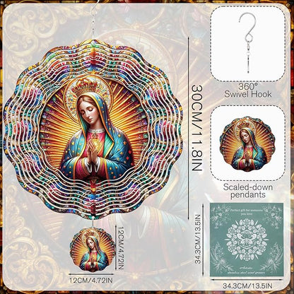 Our Lady Wind Spinners Outdoor - Christian Hanging Decor, Religious Gifts for Women, 3D Stainless Steel Wind Sculptures for Indoors Garden Patio Yard Porch Backyard