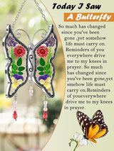 KY&BOSAM Butterfly Suncatchers DIY Stained Glass Suncatcher for Windows Ornament Wind Chime with Pressed Flower Embedded in Glass Birthday Gifts for Mom Mother`s Valentine's Day