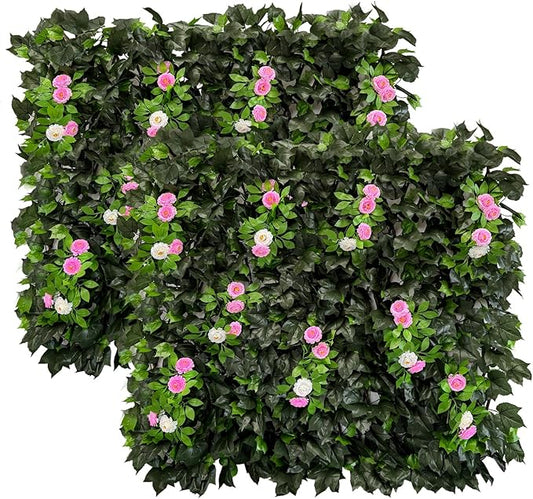 Dense Flowering Ivy Privacy Screen- Realistic Faux Foliage on Expandable Willow Fence for Outdoor, Patio, Balcony Cover & Decorative Shade Panel, UV Protected