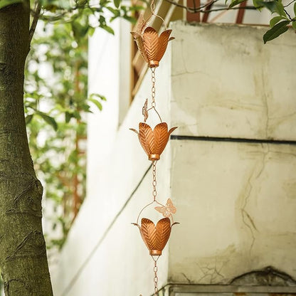 TZSSP Rain Chains Decorative Rain Chain Bell with 10 Cups, Rain Chain for Gutters,8-1/2 Length,102 Inch,Butterfly