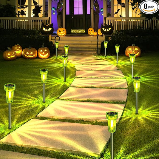DERAYSION Solar Pathway Lights Outdoor,Green Solar Lights LED Waterproof Solar Lights Auto Dusk-to-Dawn for Yard, Path, Garden, Walkway, Landscape 8 Pack