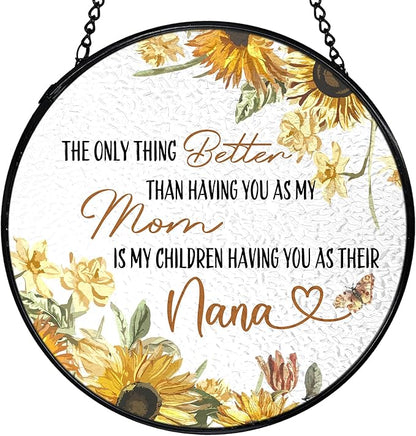 Nana Gifts Suncatchers Stained Glass Window Hanging, Mom Nana Gifts for Mother's Day, Sunflower Sun Catchers Indoor Window, Gift for Mother Grandma, 7.9x7.9in