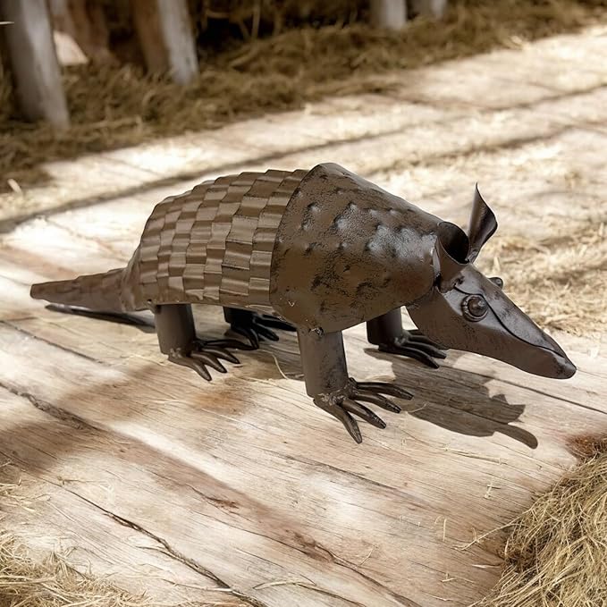 Top Brass Metal Armadillo Sculpture – Rustic Indoor/Outdoor Décor with Springy Head and Tail, 12” Long – Western Art Home or Garden Figure
