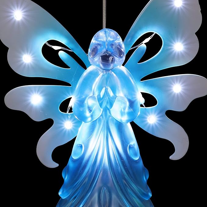 Exhart Wind Chimes, Solar Angel Wind Chime with Metal Wings, 13 LED Firefly Lights, Blue Acrylic Large Lawn and Yard Decoration, 6.5 x 4 x 42 Inch