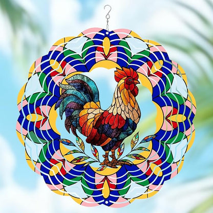 Wazzio Chicken Wind Spinners Outdoor, Chicken Gifts for Women Men Mom Dad, Hanging Wind Sculptures Spinners for Christmas, 12 inch Outdoor Indoor Hanging Ornament for Garden Porch Backyard Lawn