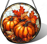 DASTOLL Stained Glass Window Hanging, Pumpkin Maple Leaf Suncatcher for Doors Home Sun Catchers Decoration and Christmas, Mother's Day Birthday Gifts for Women, Men, and Mom 11.8x11.8 in