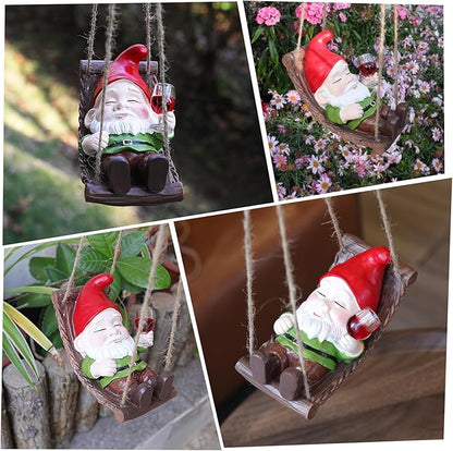 Hanging Garden Gnome Decor - Funny Gnome with Wine Glass on Hammock, Resin Outdoor Statue for Tree, Patio, Yard, Lawn, Balcony, Unique Garden Gifts for Mom, Women, Housewarming, Christmas Decorations