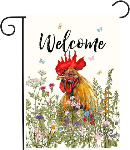 Spring Summer Garden Flag Farmhouse Chicken Garden Flags for Outside Floral Rooster Yard Flag 12x18 Double Sided Small Outdoor Welcome Flags Farm Chicken Coop Decor