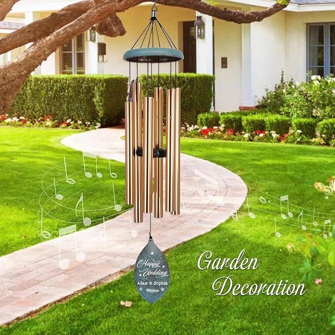 ASTARIN Wedding Gifts Wind Chime, Personalized Names & Date Wind Chimes Gifts for Couple 2024, Wedding Gift for Newlywed Bride Groom Husband Wife, Valentine’s Day Anniversary(Produced in USA)