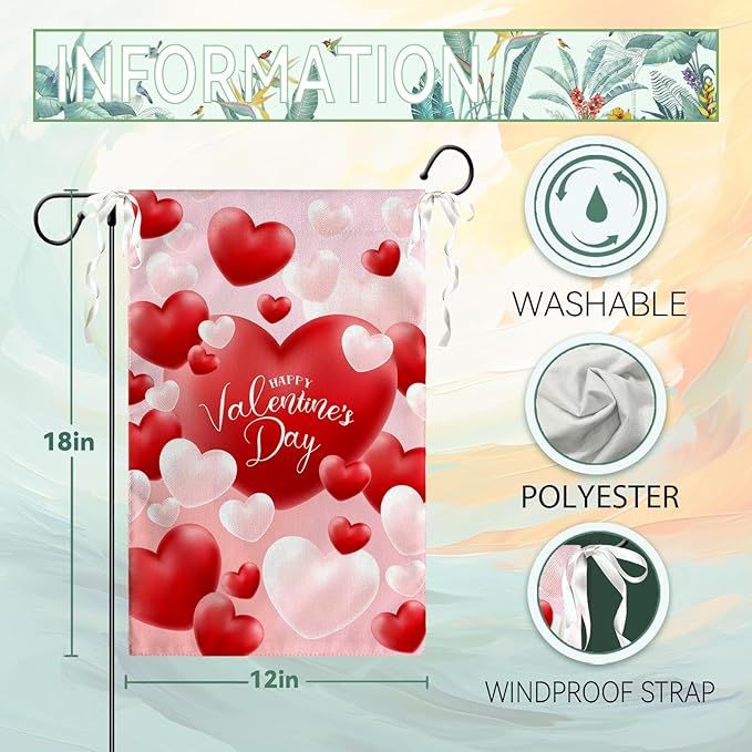Happy Valentine's Day Garden Flag Red And White Love Hearts Yard Flag 12 x 18 Inch Love Combination Valentine Garden Flags Double Sided Polyester Vertical House Banner for Holiday Wedding