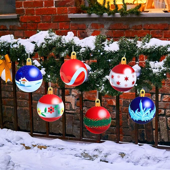 Sumind 10 Pieces Large Christmas Decorations Outdoor Christmas Hanging Ornaments Yard Lawn Signs Round Double Sided Porch Ornaments for Xmas Party Decor(Cartoon Style)