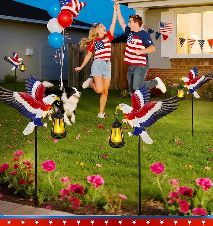 250th Anniversary America Eagle Garden Stake 4th of July Decorations Outdoor Patriotic Independence Memorial Day,29.9in Metal Eagle with Solar Lights,Decorative Garden Stakes for Yard Art Patio Porch
