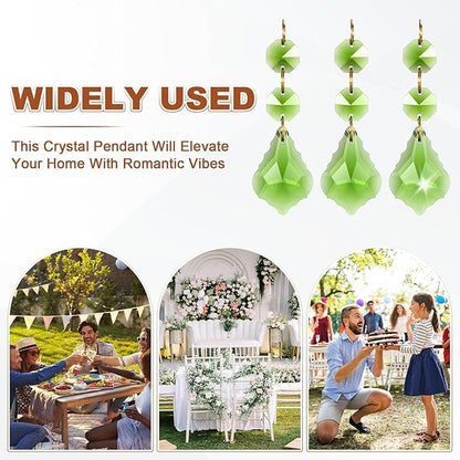 M METERXITY 10PCS Crystal Suncatcher 2 Leaves Prisms Pendants Ornament, 38mm Chandelier Hanging Crystal Sun Catcher Beads for Home Garden Windows Wedding DIY Decoration [Apple Green]