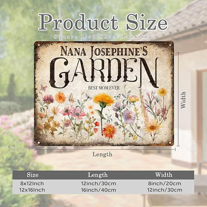 Custom Garden Signs Personalized Metal Tin Sign for Women, Retro Hummingbird Metal Sign for Outdoor, Patio, Yard Home Decor Gift for Mothers Day, Grandmas, and Gardening Lovers (For MOM 02)