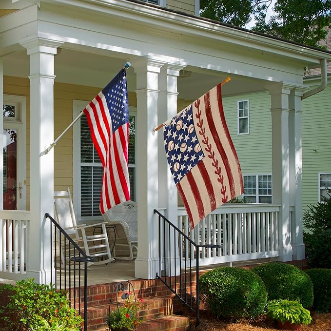 4th of July House Flags for Outdoor Decoration, Retro American Flag with Baseball Large Yard Flag,Decorative Decors for Summer 250th Years America Anniversary Holiday Outside 28x40 Inch Double Sided