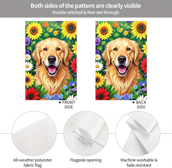 BlissYard Spring Dog Garden Flag Double Sided 12x18 Inch Cute Golden Retriever Seasonal Welcome Small Flags For Outside Outdoor Decor Yard Farmhouse Holiday Spring Summer Decorations Yard Flags